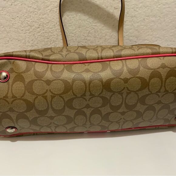 Coach Signature Bag F29084 Carryall Large Tote Drawstring Khaki Pomegranate Brow - Picture 8 of 14
